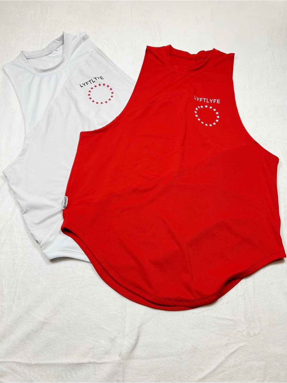 Lyftlyfe 3 Panel Cut Sleeve Tank, Lot of 2, Red and White Large